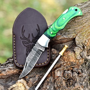 Couteaux de poche pliants en acier damas faits à la main Offre Spéciale personnalisés avec manche en bois en cuir beaux pour le camping en plein air Support OEM - Product Image 1