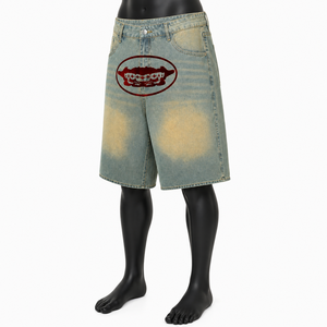 Pantalones Cortos de Mezclilla con Estampado Gráfico Personalizado para Hombre, Estilo Vintage Lavado, Holgados, Streetwear, OEM, ODM, Venta al Por Mayor - Product Image 3