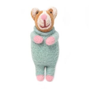 Figurine de souris en feutre de laine faite à la main avec un pull vert menthe pour enfants de 3 à 6 ans, jouet éducatif unisexe pour Halloween en intérieur - Product Image 3