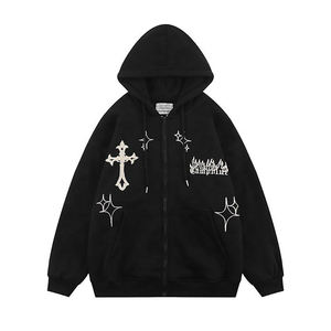 Sweat à capuche à fermeture éclair personnalisé pour hommes à prix de gros de haute qualité 100% coton Sports Streetwear brodé motif solide col à capuche - Product Image 2