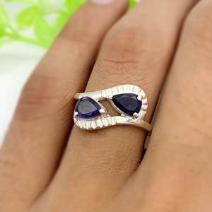 Anillo de piedra de zafiro azul de Plata de Ley 925, diseño único de corte de pera para compromiso de boda romántico o regalo de fiesta - Product Image 4