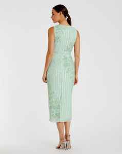 Noble A-Line Maxi vestido de noche de gasa de longitud media sin mangas cuello redondo encaje Floral adornado a mano decoración bordada - Product Image 4