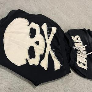 Fabricante personalizado Chándales de peso pesado Grueso desgastado Vintage Bordado Parche Hombres Lavado ácido Zip up Rhinestone Sudadera con capucha - Product Image 4