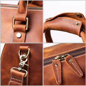 Sac de voyage pliable en cuir véritable, léger, grande capacité, avec fermeture à glissière, portable, durable, marron - Product Image 4