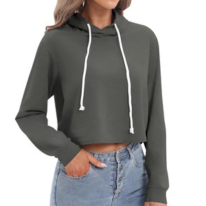 Sweat-shirt à capuche court pour femme, coupe ajustée, à cordon, manches longues, haut court, taille plus, respirant, doux, chaud, vêtements pour femmes - Product Image 5