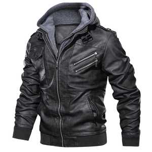 Nouvelle arrivée Veste en cuir Couleurs personnalisées Faux cuir Veste bomber de moto à fermeture éclair avec capuche amovible - Product Image 1