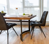 Table de salle à manger carrée moderne de luxe en bois massif, 1 banc et 4 chaises, écologique, durable, facile à nettoyer, ensemble haut de gamme pour restaurant - Offre Spéciale