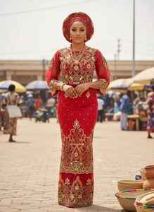 Robe de mariée authentique et écologique de couture africaine nigériane pour filles et femmes, avec un design floral brodé à la main, spéciale 120 GSM, antistatique - Product Image 4