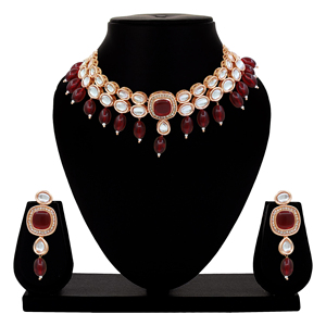 Conjunto de collar de Gargantilla con cuentas Kundan cuadrado de diseñador exquisito - Product Image 1