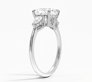 Central <b>Cushion</b> Cut Diamond Flanked By Two Pear-Shaped Side Diamond Engagement <b>Ring</b> for Women Lab Grown Diamonds - Product Image 4