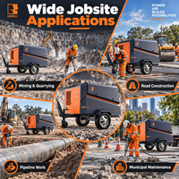 Compresseur d'air industriel portable 220 CV 17 bars, compresseur à vis diesel remorquable pour le forage de puits d'eau
