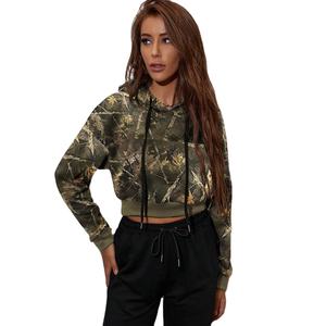 Camo Crop Hoodies Mujer Streetwear Otoño Pullover con cordón ajustable Manga larga Sudadera informal Diseño de logotipo personalizado - Product Image 1