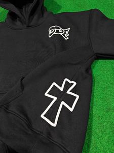 Ensemble de sweat-shirts à capuche pour homme, en molleton de coton épais personnalisé, logo blanc imprimé en relief, 450 GSM, sweat-shirt à capuche surdimensionné, lourd - Product Image 2