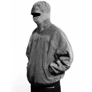 Sudadera con Capucha Balaclava para Hombre, Sudadera con Capucha de Doble Capa para Invierno con Cremallera, Forro Polar Transpirable, 100% Algodón, Estilo Hip-Hop - Product Image 2