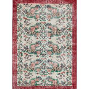 Tapis en laine vintage 9x12 rouge-orange noué à la main, motifs floraux rectangulaires en patchwork pour couloir et entrée - Pae-2272 - Product Image 1