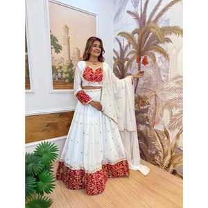 Lehenga Choli Exclusif pour Femmes, Style Moderne, Modèle Réel, Tissu Georgette, Broderie, Travail de Miroir, Réversible, Mariage, Diwali - Product Image 1