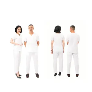 Four way Spandex Stretch Médico Scrub Uniforme Mulheres e Homem Scrubs Conjunto Top Scrubs e Calças do Vietnã Manufactures