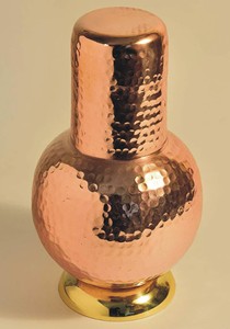 Indian <b>Copper</b> Hammered Surahi <b>Copper</b> Water <b>Bottle</b> With Glass For <b>Drinking</b> Water & Gifting Purpose - Product Image 5