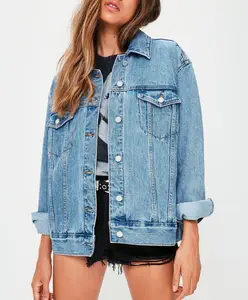 Alta Qualidade Azul Oversized Long Denim Casacos angustiados Womens Jean Jacket Atacado Denim Jackets Fornecedores