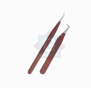 Pinzas de pestañas de punta de fibra personalizadas Pinzas de acero inoxidable de pestañas de volumen para extensión de pestañas - Product Image 1