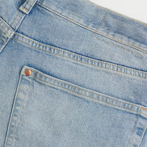 Summer New <b>Men's</b> Fashion Stretch Casual Denim <b>Shorts</b> Hip Hop Style Light Wash Straight Jeans Mid Waist Knitted Weaving Method - Product Image 4