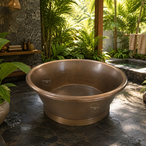 Baignoire ovale moderne en cuivre martelé, propriétés antimicrobiennes, fonction de trempage japonaise, autoportante pour hôtels, villas, maisons - Product Image 3