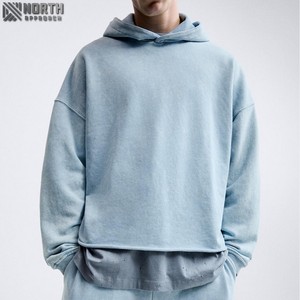 Sudadera con capucha en blanco 100% algodón con hombros caídos y corte de rizo francés y ropa de calle Vintage lavado crudo dobladillo recortado Sudadera con capucha de gran tamaño - Product Image 5