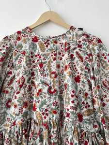 Robe mi-longue en coton imprimé bloc floral col en V profond robe d'été faite à la main | Boho Chic tenue décontractée légère - Product Image 3