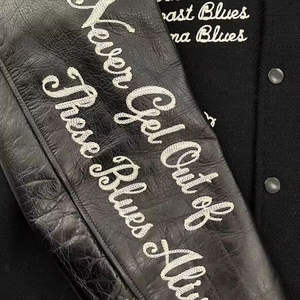 Chaqueta de baloncesto de lana de invierno informal vintage con patrón de letras bordadas estilo de un solo pecho y bolsillo frontal al por mayor - Product Image 4