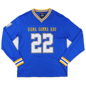 Sigma Gamma Rho Long Sleeve Jersey Royal Blue Womens Greek Letter <b>Shirt</b> SGR Number Top Athletic Fit Sorority Apparel - Product Image 2