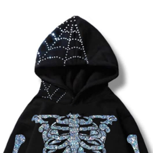Fabricantes de ropa personalizada All Over Printing Acid Wash Pullover Rhinestone Hoodies OEM Proveedor de ropa Sudaderas con capucha para hombres - Product Image 5