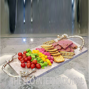 Plateau en métal plaqué or de forme de luxe en laiton poli brillant en acier inoxydable servant des aliments plateau de style fantaisie européen - Product Image 6