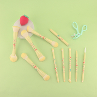 Kinlly – Kit de 10 pinceaux de maquillage à double embout en poils synthétiques, manche en bois antidérapant avec virole en aluminium doré, pour visage et yeux