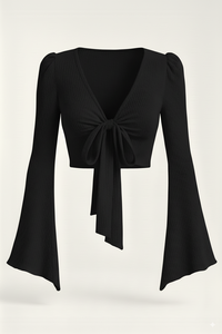 Suéter Corto de Punto Acanalado con Lazada Delantera para Mujer, Ajustable, Moderno, Ecológico, 100% Algodón, Estilo Urbano, Marcas de Moda - Product Image 3