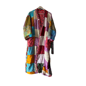 ชุดเดรสกิโมโนผ้าไหมลายส่าหรีสไตล์วินเทจชุดนอนอินเดียผ้าระบายความร้อนเนื้อนุ่มระบายอากาศ - Product Image 1