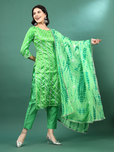 ชุดเสื้อกางเกง kurta ตรงพิมพ์ลายสีเขียวดีไซน์เนอร์พิเศษพร้อมชุดพิมพ์ลายสีเขียวสำหรับผู้หญิง - Product Image 4