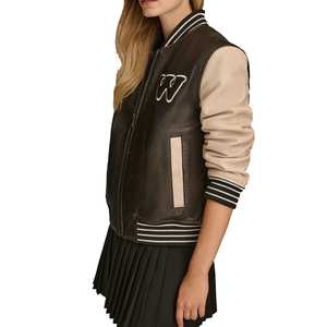 Nouvelles vestes pour femmes à un seul bouton, avec patch en sherpa brodé, respirantes, courtes, avec motif de lettres, vestes varsity pour femmes - Product Image 2