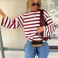Chemises à manches longues surdimensionnées pour femmes personnalisées décontracté à rayures couleur bloc hauts automne mode vêtements col rond t-shirts