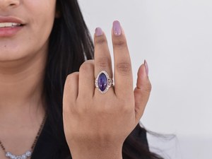 Pré fiançailles améthyste bague en argent 925 argent Sterling Marquise lunette 10x20mm Designer bande bague cadeau fait main pour demoiselle d'honneur - Product Image 6