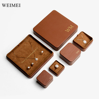 Boîte d'emballage de bijoux de luxe WEIMEI en cuir marron avec intérieur en velours, fermeture à rabat