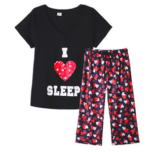 ชุดเสื้อกางเกงผ้าฝ้ายพิมพ์ลายดอกไม้หลากสีลายกราฟิกสำหรับผู้หญิงชุด PJ - Product Image 1