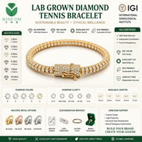 Bracelet tennis classique de luxe en or jaune 14K 18K avec diamants de laboratoire taille ronde 3 carats VS certifiés IGI, bijoux unisexe