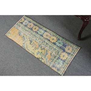 Classique 1.5 X 3.2ft tapis en laine turque jaune bleu Patchwork Design fait à la main grande surface Rectangle zone Latex pour couloir chambre - Product Image 4