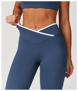 Pantalons de yoga pour femmes en gros personnalisés, sensation de peau nue, taille haute, leggings évasés croisés, coupe ajustée, pantalons de fitness pour l'entraînement - Product Image 4