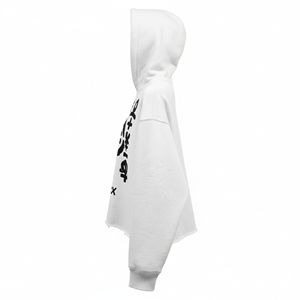 Custom Women Crop <b>Top</b> Hoodie Manufacturer 500gsm Polyester/Cotton Puff Print Boxy Fit <b>Distressed</b> Raw Hem Streetwear Winter - Product Image 5