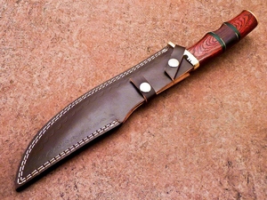 Couteau de camping Couteau Bowie de chasse en acier damas Manche en bois naturel avec entretoises en laiton et traversin en laiton coulé à la main - Product Image 6