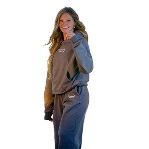 Tenues deux pièces unisexes personnalisées, sweat-shirts à capuche, jogging, survêtement ample, vêtements de détente à jambes larges, 100% coton, léger, avec poche - Product Image 1