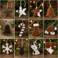 Ensemble d'ornements de Noël faits main en cuir véritable avec étoile en cuir de vachette, rennes et décorations de chaussettes pour arbre de Noël, idéal pour la ferme