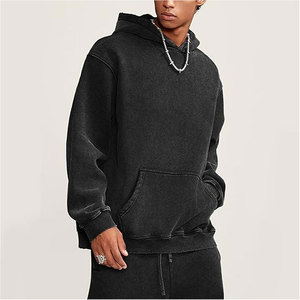 Venta caliente estilo ácido lavado Sudadera con capucha desgastada hombres 100% algodón peso pesado Streetwear negro Color sólido Sudadera con capucha hombres - Product Image 2