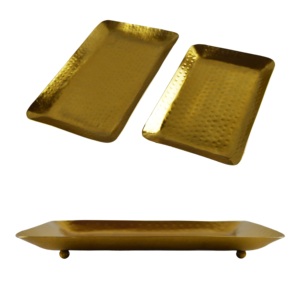 Plateau rectangulaire élégant plateau à bijoux avec miroir en verre et finition plaquée or plateaux de service plats de service - Product Image 3